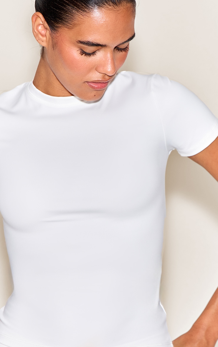 White Ultimate Sculpt Longline Short Sleeve Gym Top image 4