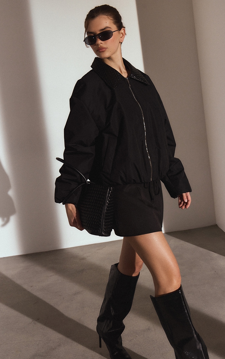 Black Woven Tie Waist Skort