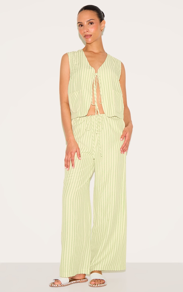 Petite Olive Striped Woven Tie Front Longline Vest image 3