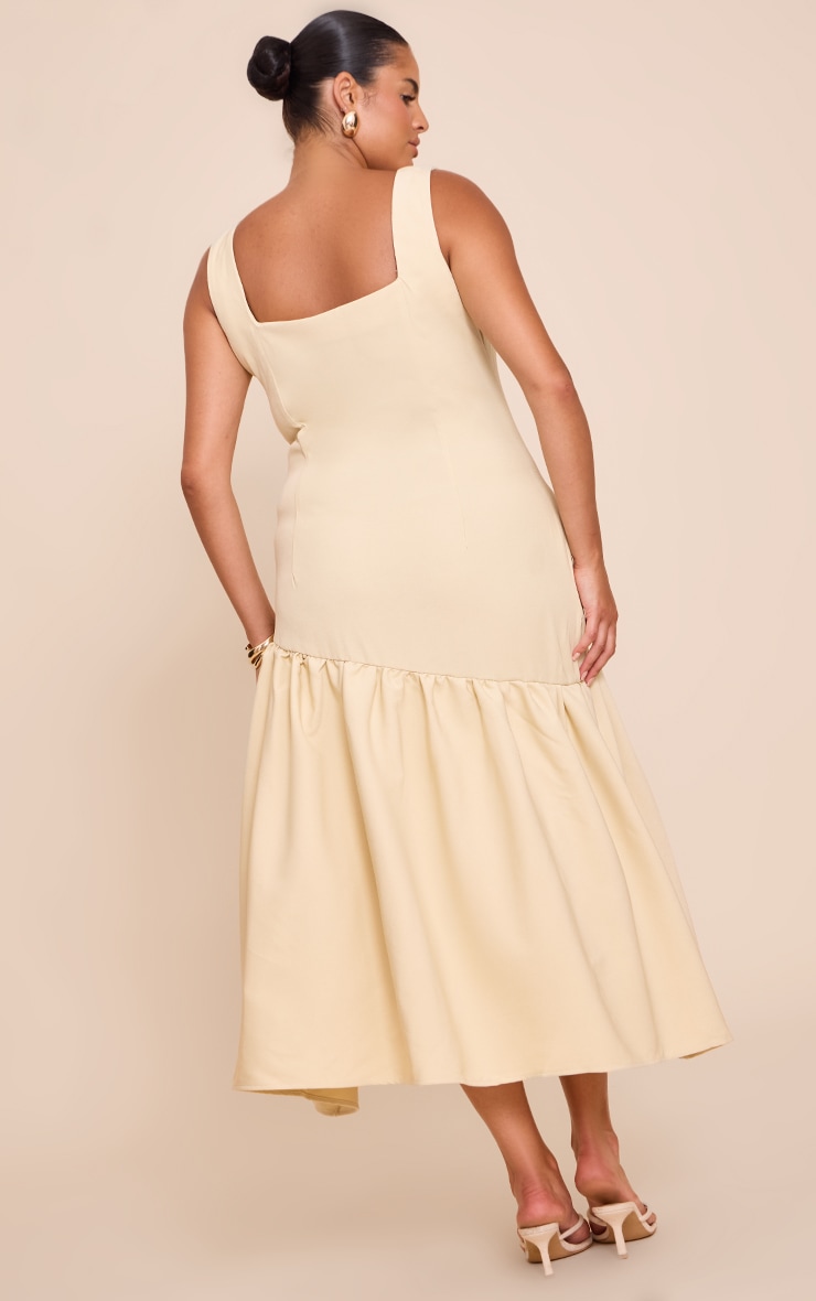 Plus Butter Yellow Pleated Hem Square Neck Midaxi Dress image 2