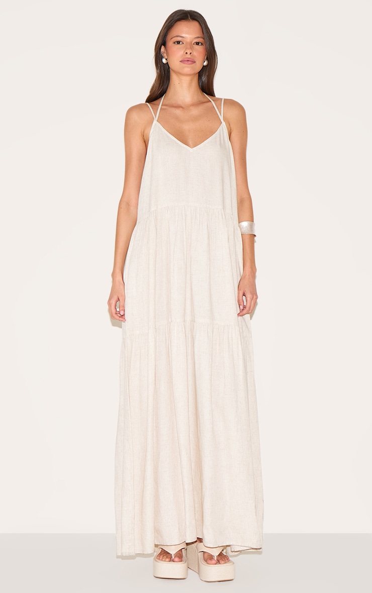 Robe longue non colorée froncée à bretelles fines image 1
