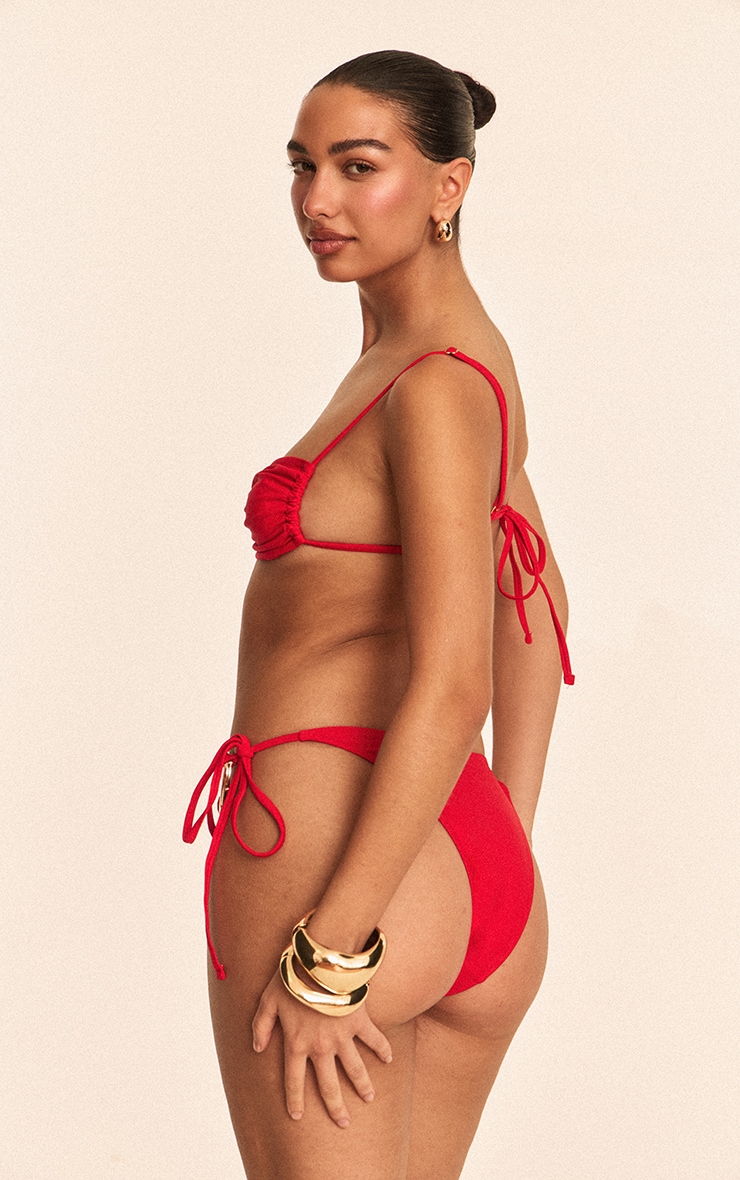 Red O Ring Trim Tie Side Bikini Bottoms image 2