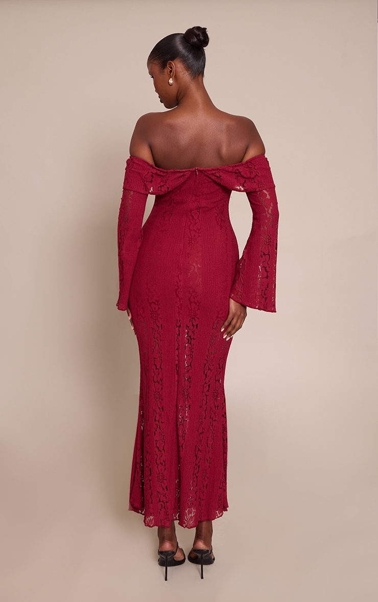 Burgundy Lace Fold Over Bandeau Maxi Dress image 2