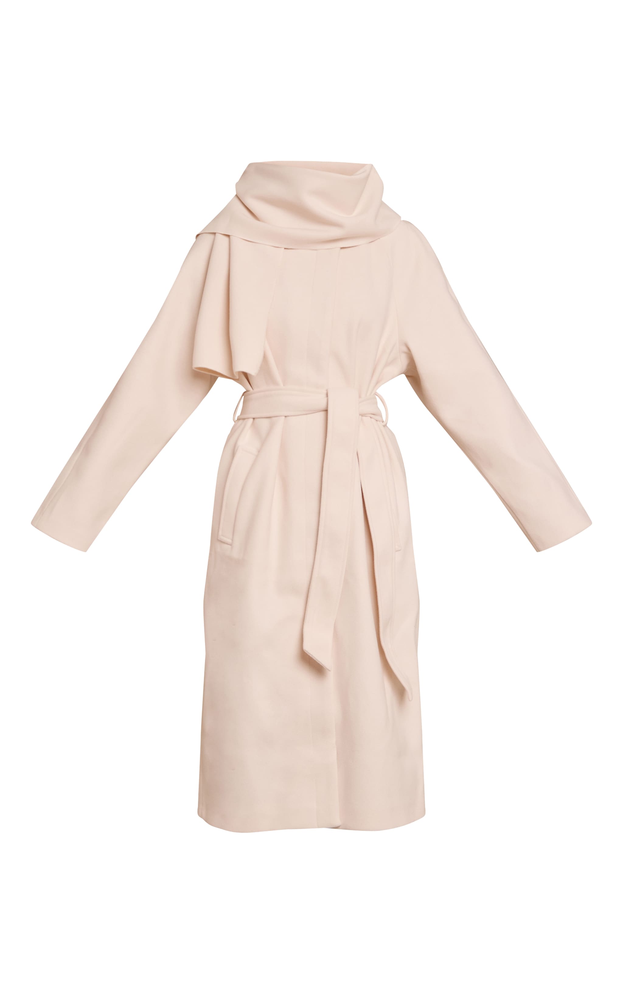Cream High Neck Scarf Wool Look Maxi Coat image 5
