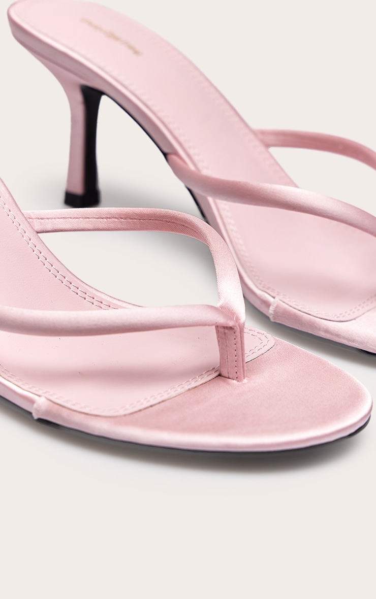 Dusty Pink Satin Toe Thong Heeled Mules image 5