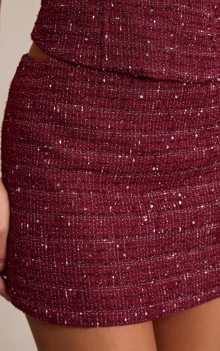 Dark Wine Sequin Boucle Mini Skirt  image 5