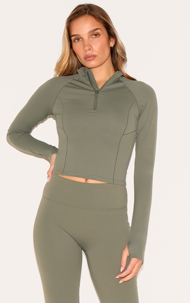 Olive Sculpt Quarter Zip Gym Top image 4