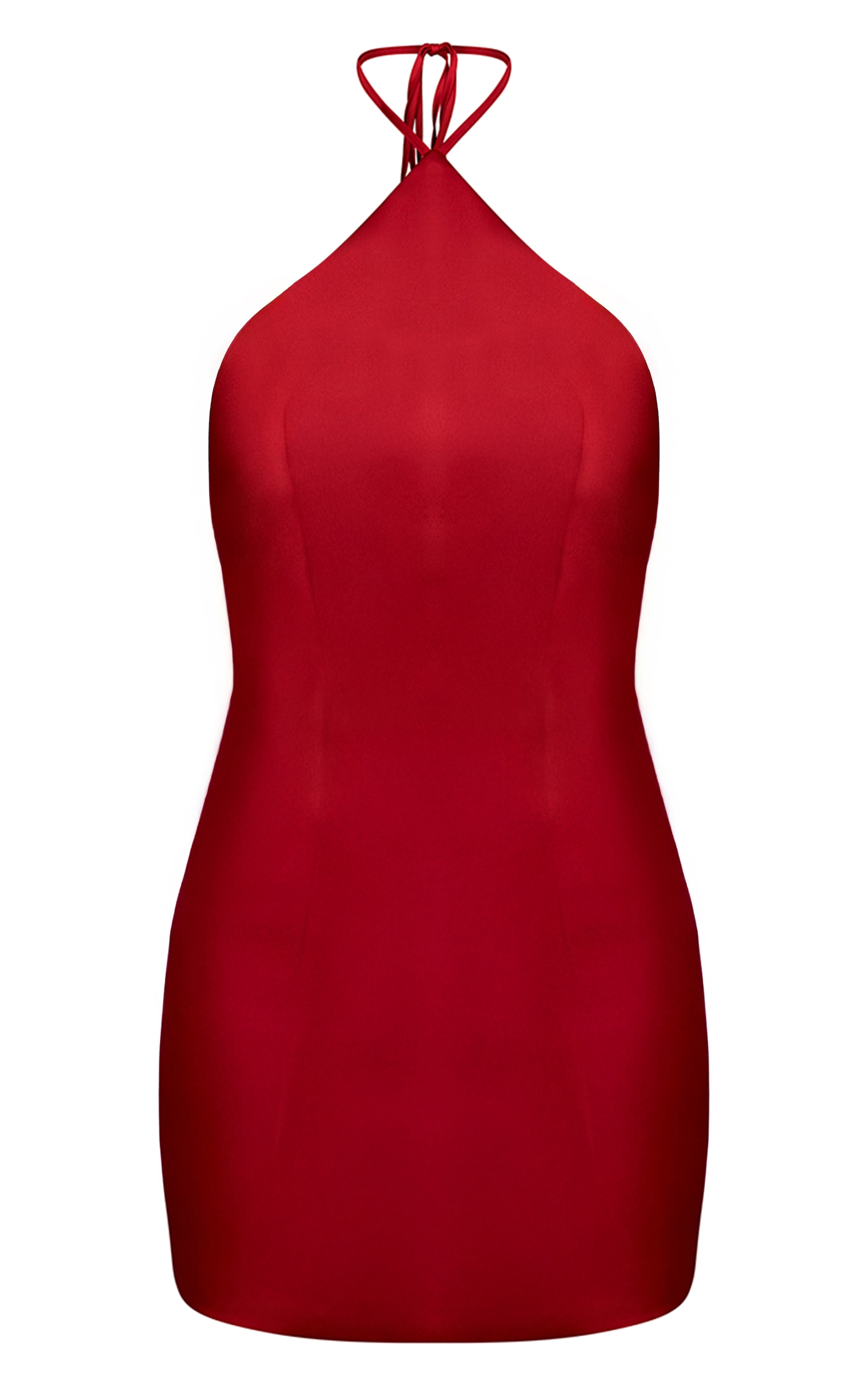Red Satin Cowl Back Lace Detail Mini Dress image 5