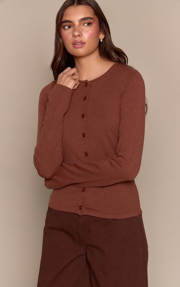 Toffee Button Through Fine Knit Cardigan