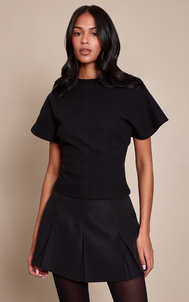 Tall Black Tailored Woven Box Pleat Skater Skort image 2