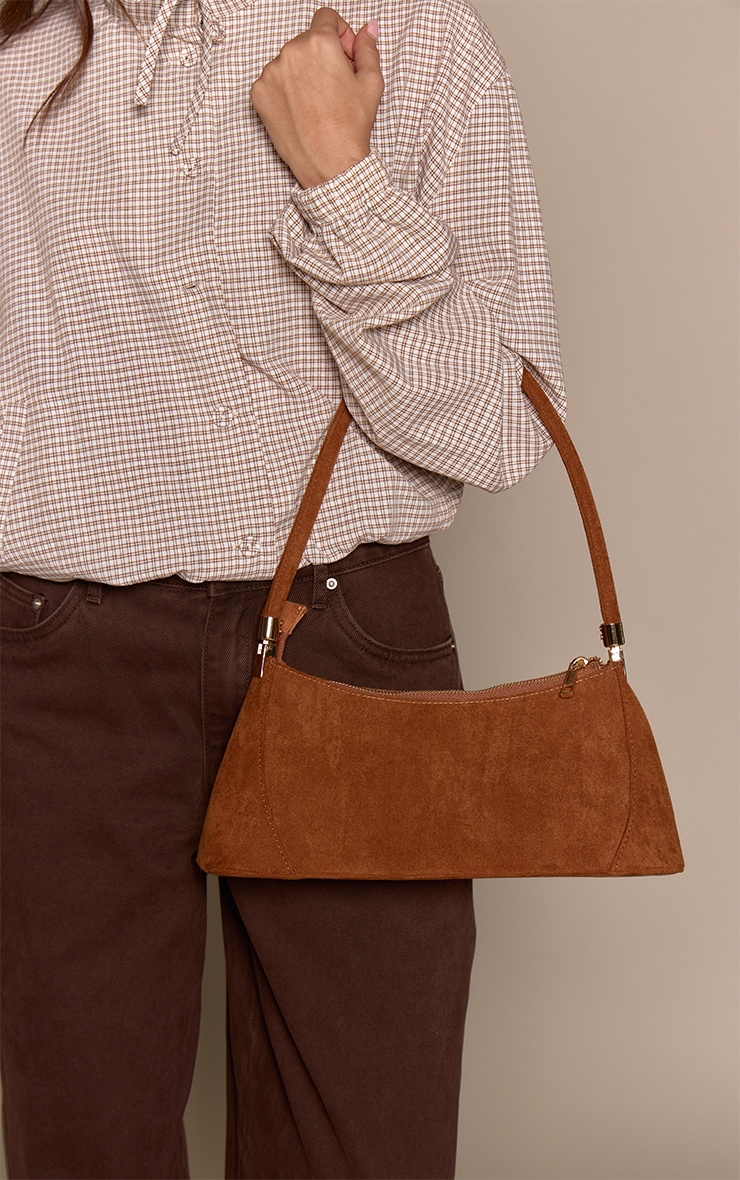 Tan Faux Suede Seam Detail Structured Shoulder Bag
