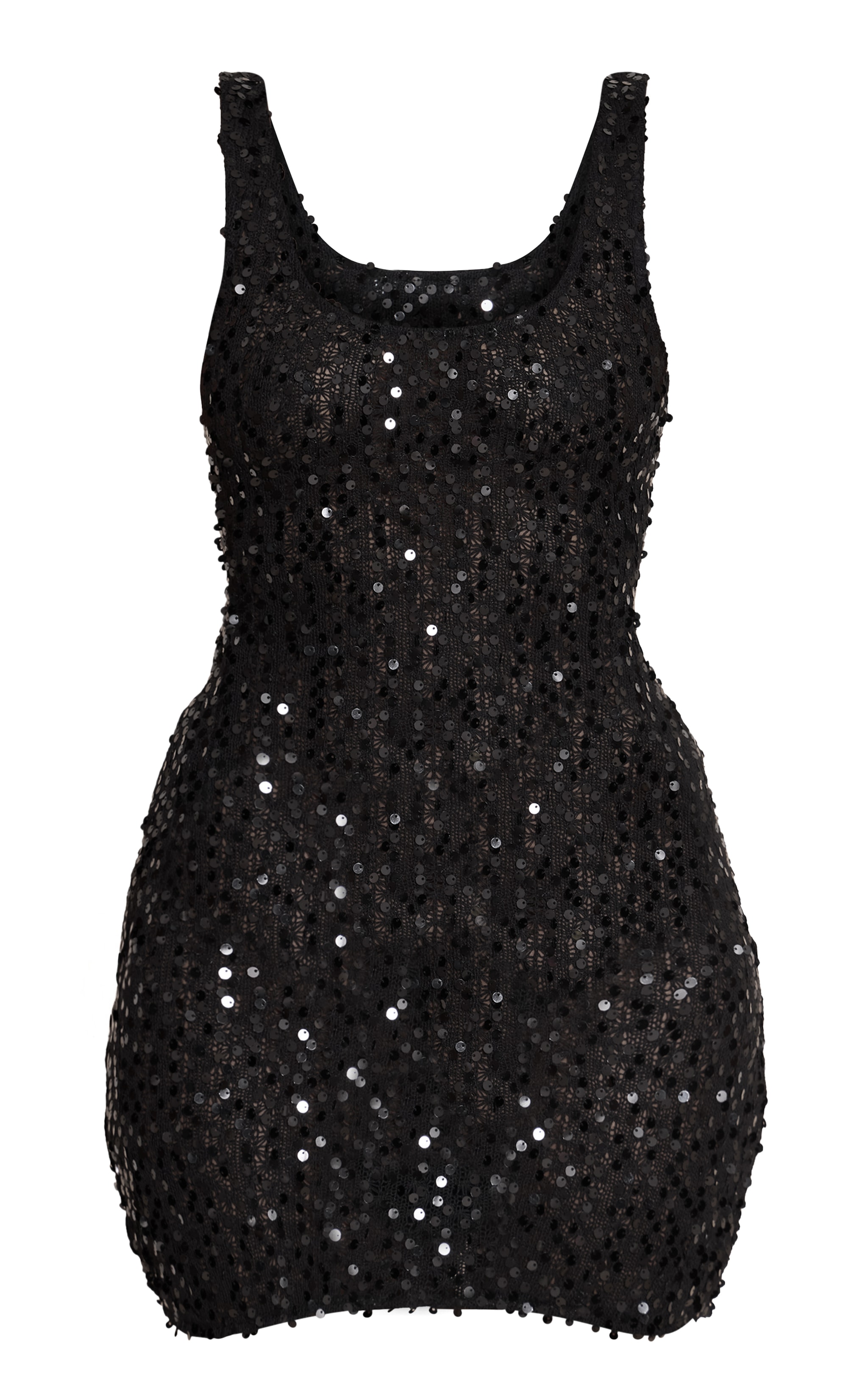 Black Sequin Scoop Neck Mini Dress image 5