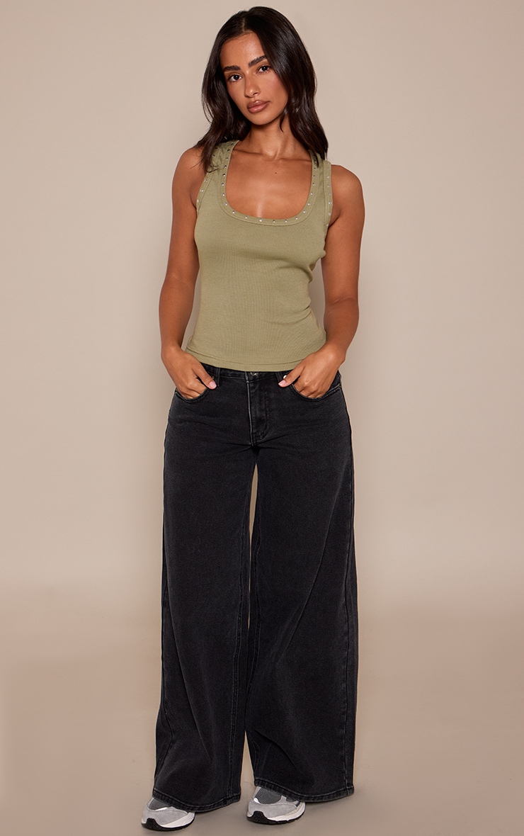 Petite Olive Stud Detail Vest Top image 3