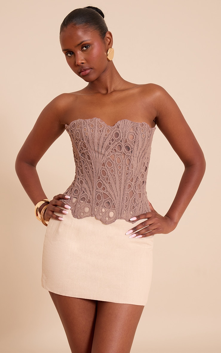 Mushroom Textured Sheer Floral Lace Corset image 1