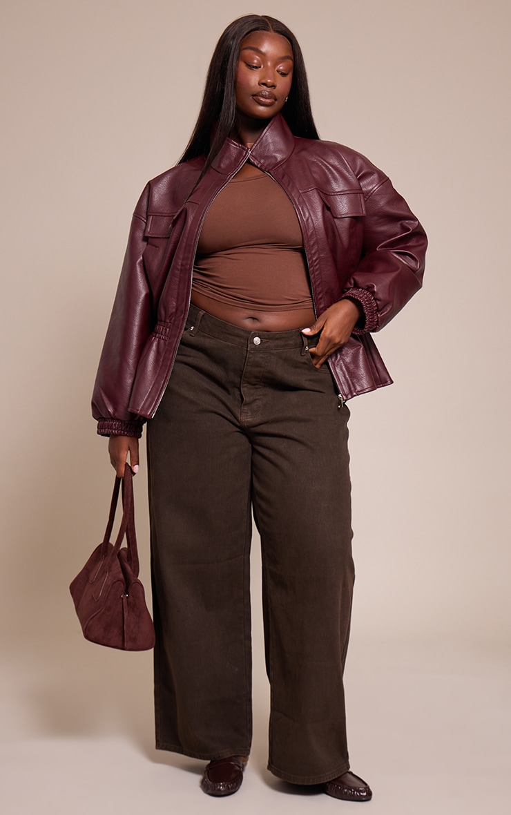 Plus Chocolate Plum High Neck Cinched Waist Jacket | Plus Size