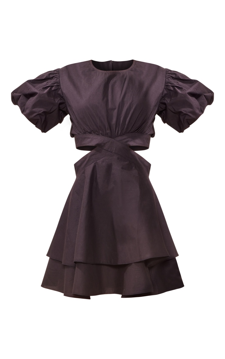 Robe droite noire à découpes et manches bouffantes image 5