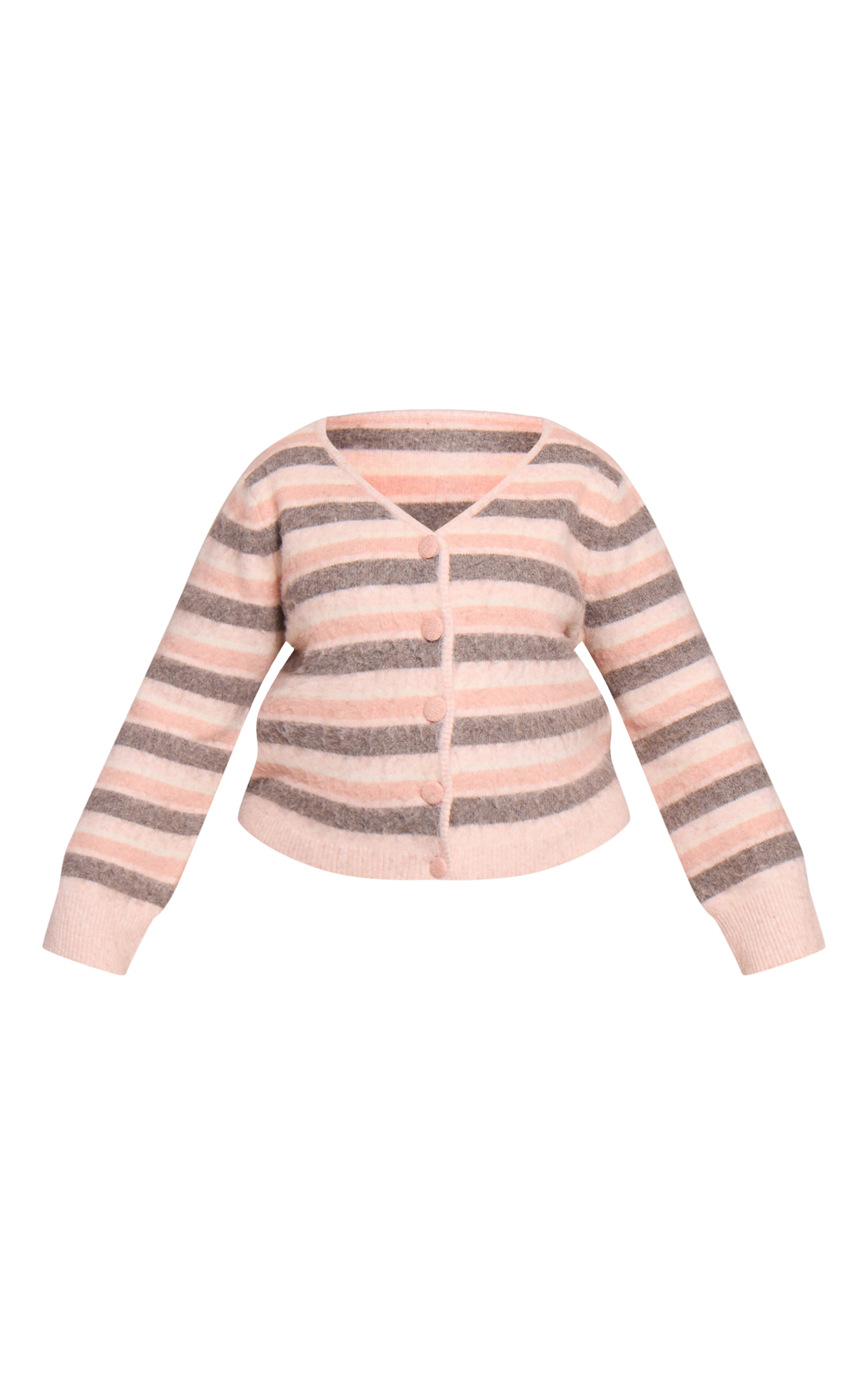 Plus Pink Striped Brushed V Neck Covered Button Knitted Cardigan image 5