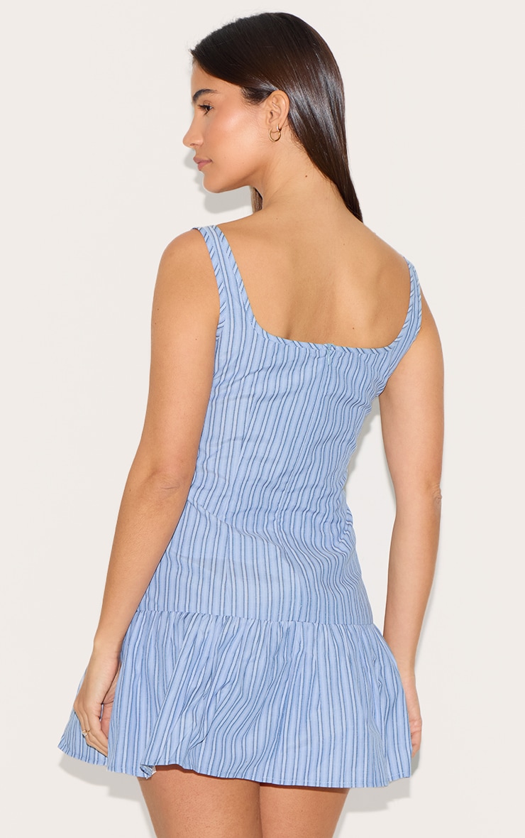 Blue Striped Sleeveless Straight Neck Shift Dress image 2