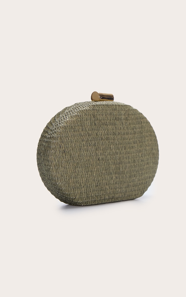 Olive Oval Raffia Structured Clutch image 2