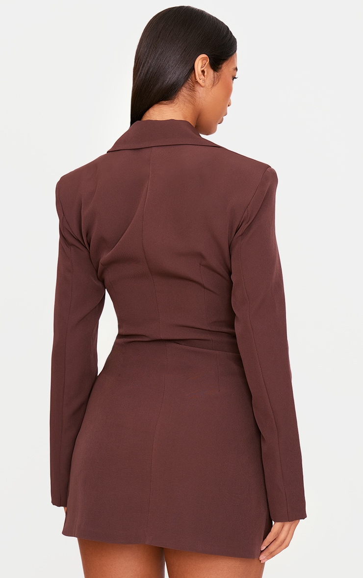 Chocolate Woven Asymmetric Trim Blazer Dress image 2