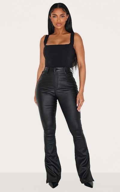 Shape Pantalon flare en jean effet enduit noir à ourlets fendus