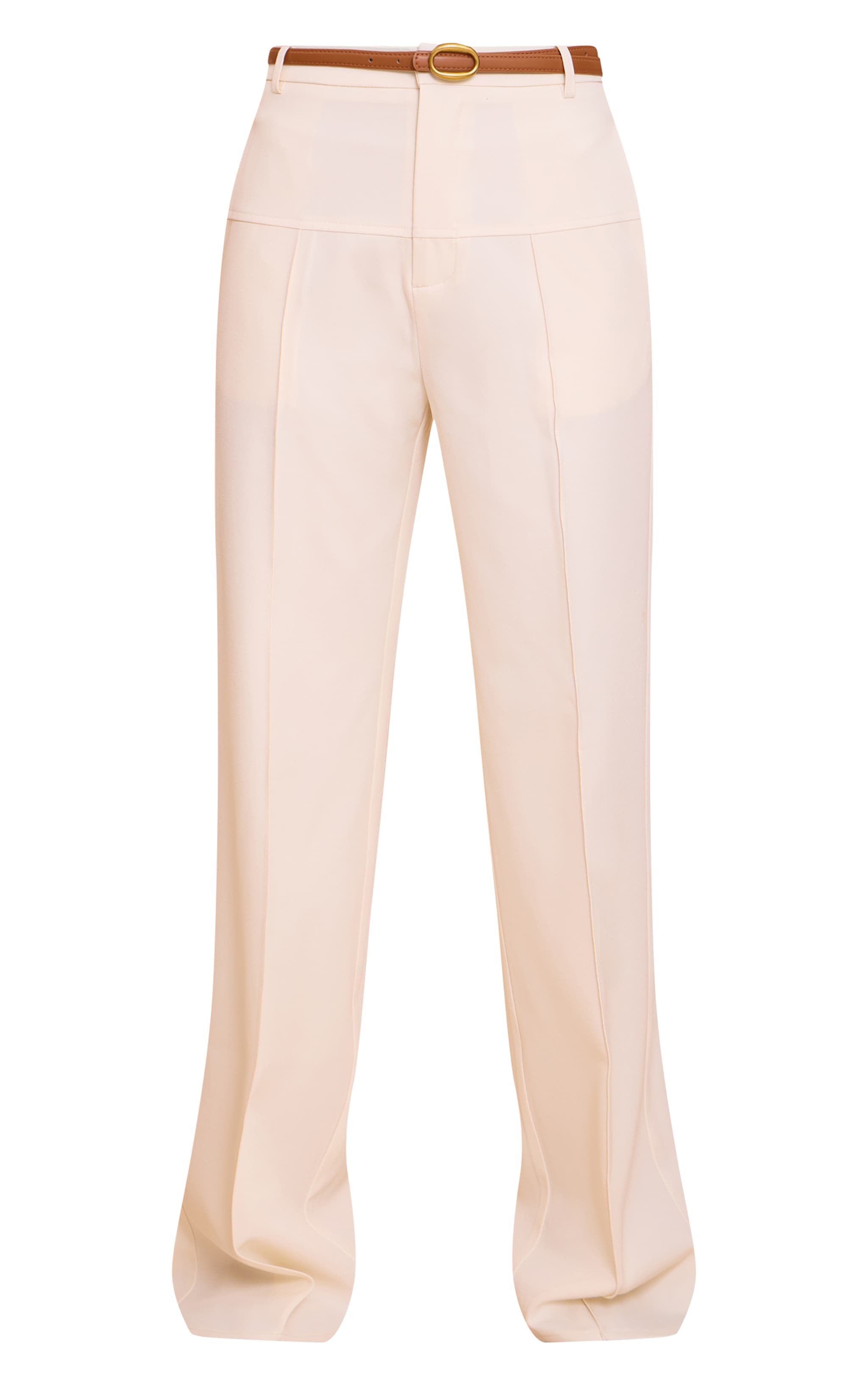 Cream Tailored Thick Belted Waistband Detail Wide Leg Trousers image 5