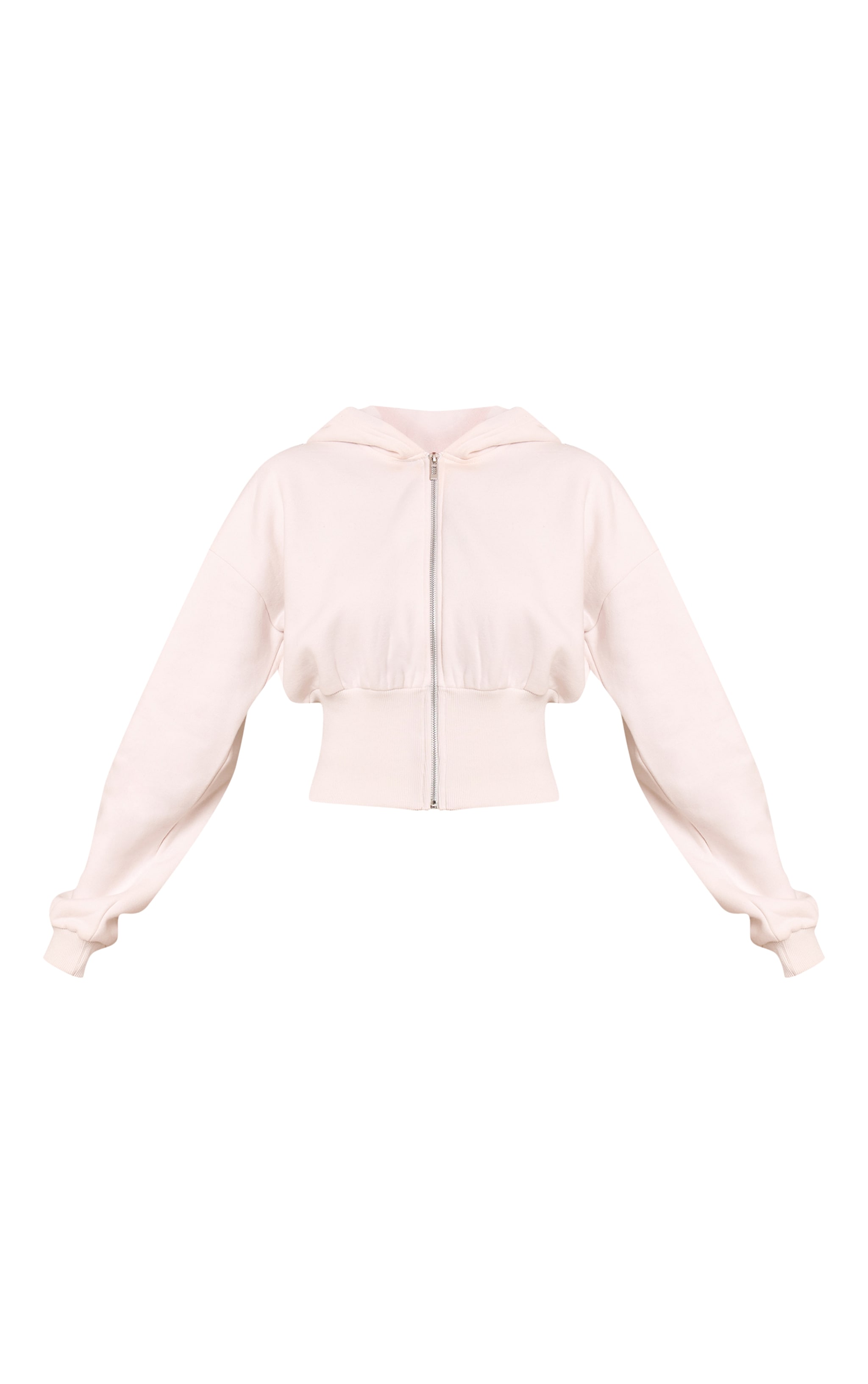 Cream Fleece Back Sweat Cinched Zip Up Jacket image 5