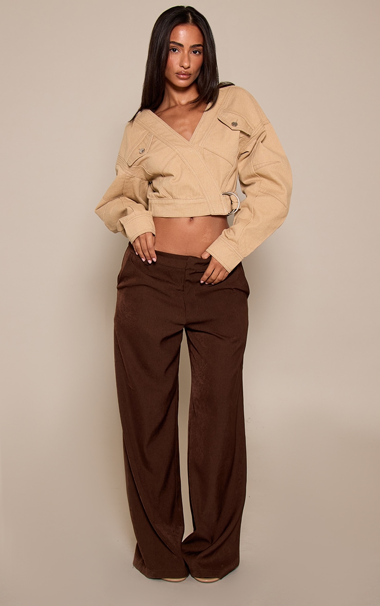 Petite Stone Wrap Waist Cocoon Sleeve Denim Jacket image 3