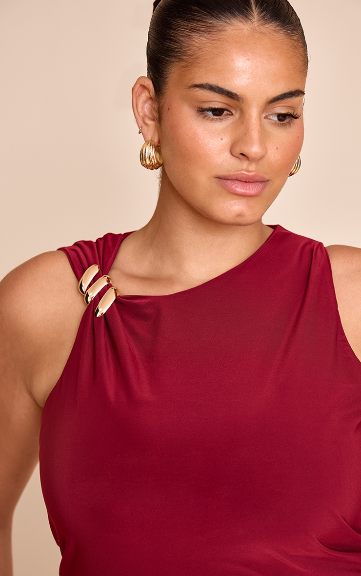 Plus Wine Double Layer Slinky Trim Detail Long Vest Top image 1