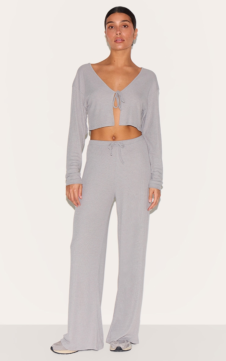 Petite Pantalon Évasé Gris Cendre Doux Côtelé image 1