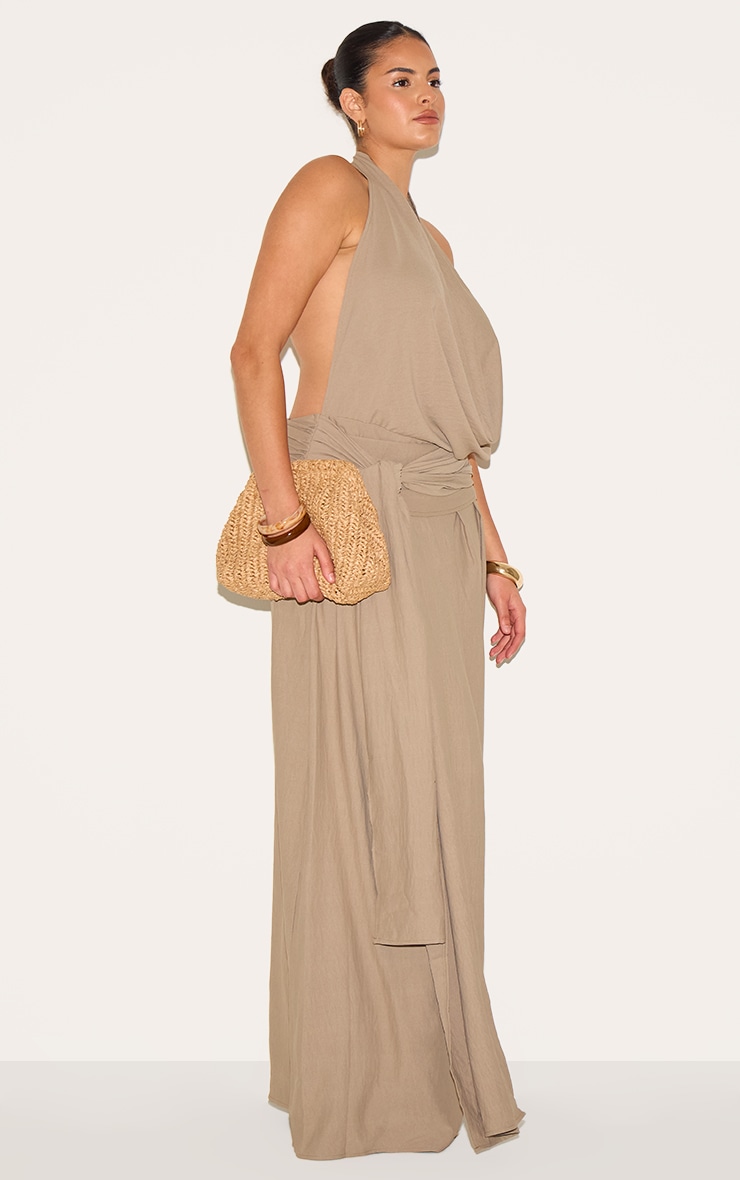 Plus Mushroom Floaty Woven Cowl Neck Low Back Maxi Dress image 3