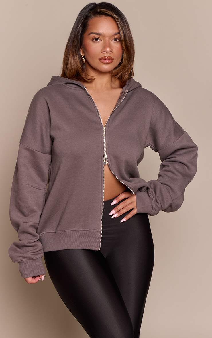 Shape Charcoal Grey Zip Through Hoodie image 1
