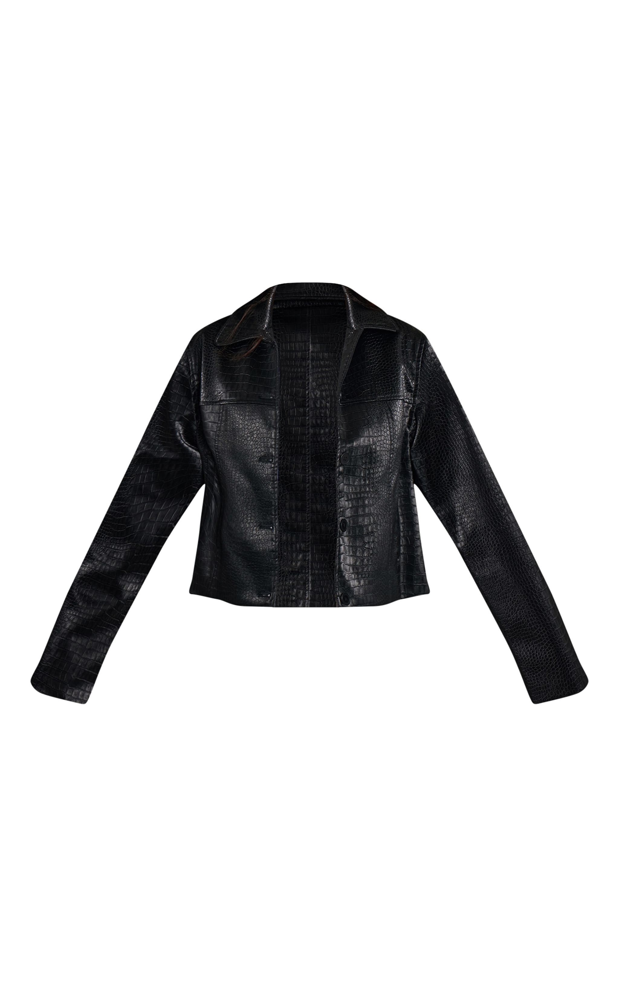 Black Faux Leather Croc Button Jacket image 5