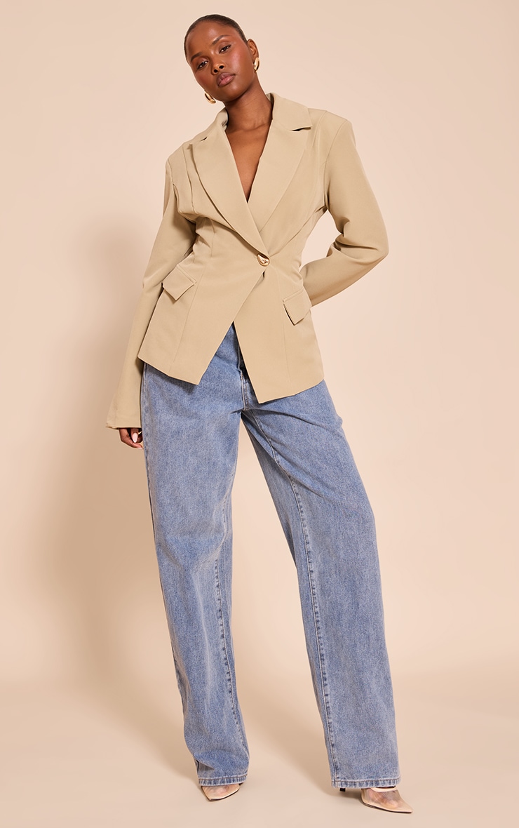 Sage Cinch Waist Lapel Point Detail Blazer image 3