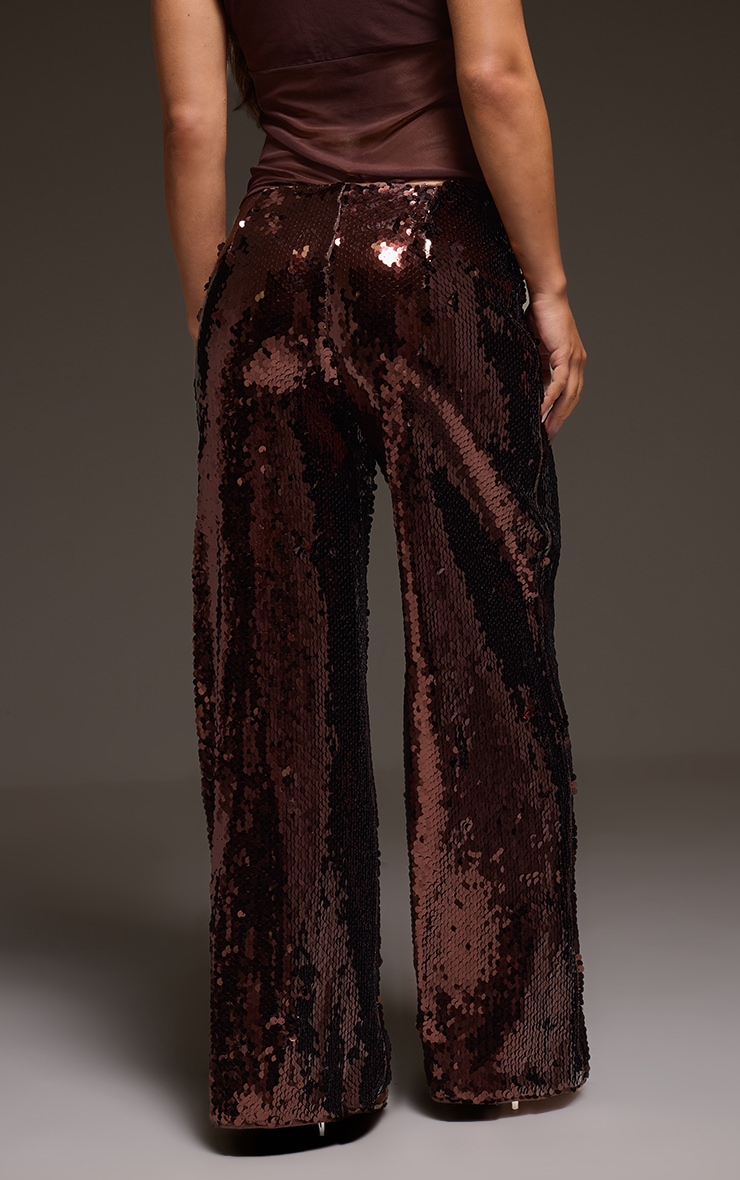 Pantalon fluide large chocolat à sequins image 3