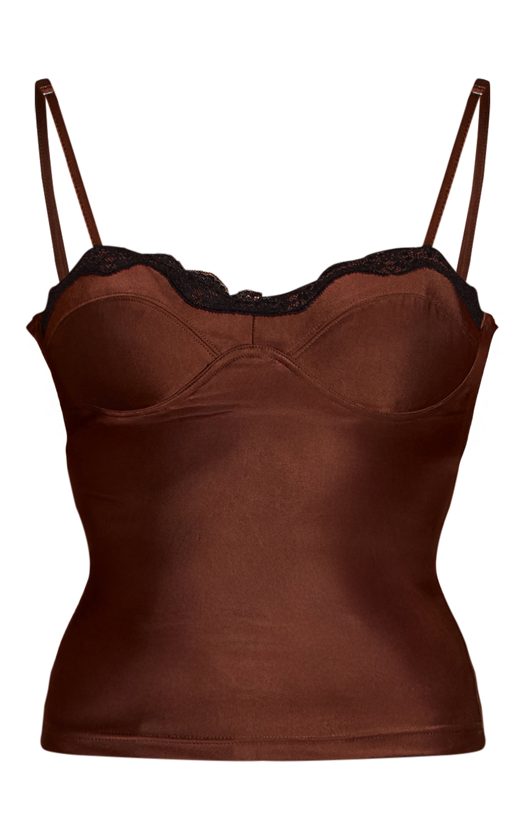 Chocolate Seamless Lace Bust Detail Cami Top image 5