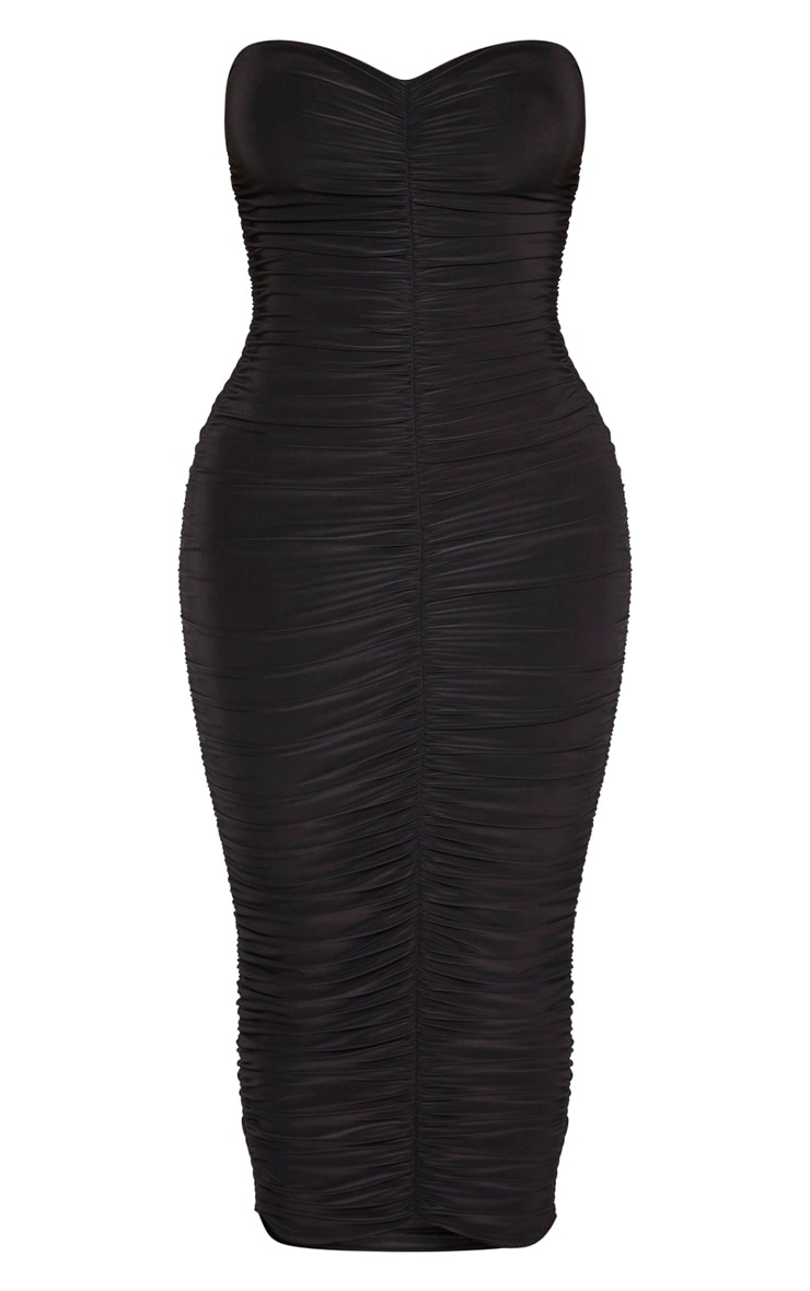 shape black bandeau ruched midaxi dress