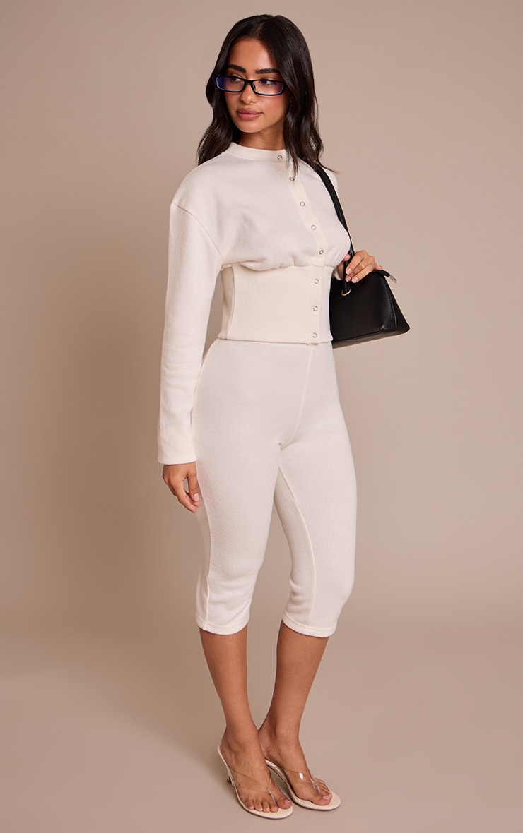 Petite Cream Button Up Ribbed Waist Cardigan image 3