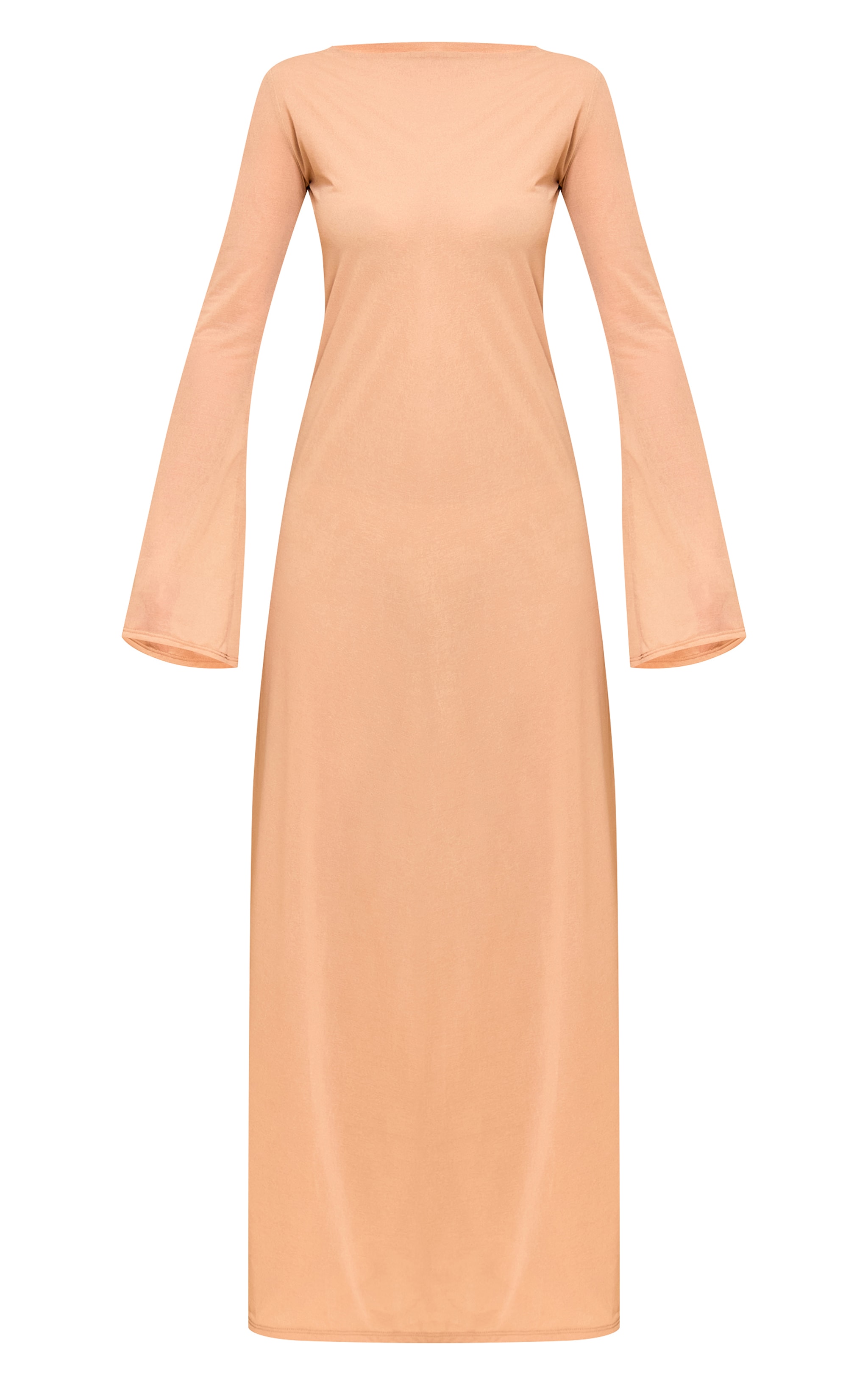 Camel Chiffon Boat Neck Long Sleeve Maxi Dress image 5