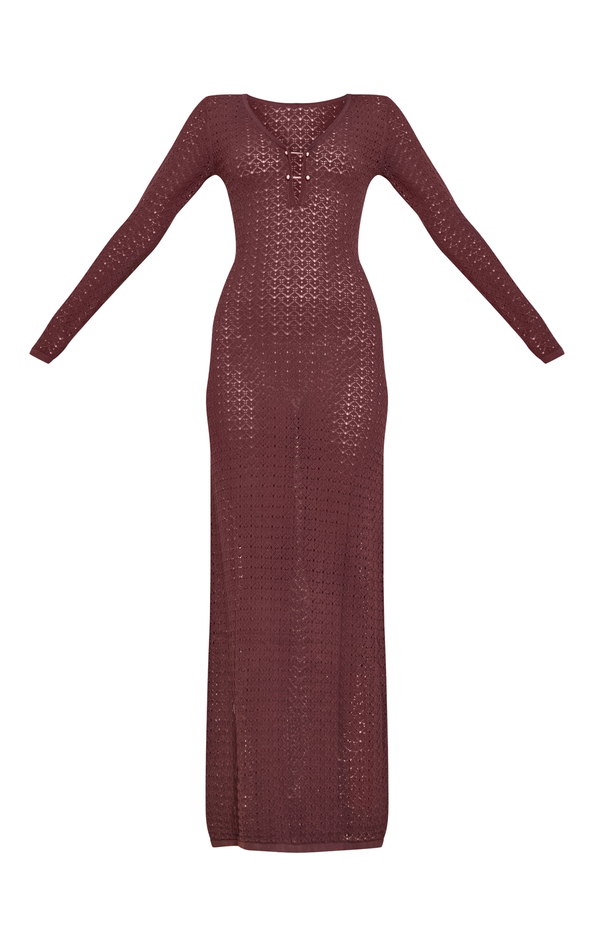 Chocolate Maxi Crochet Trim Long Sleeve Dress image 5