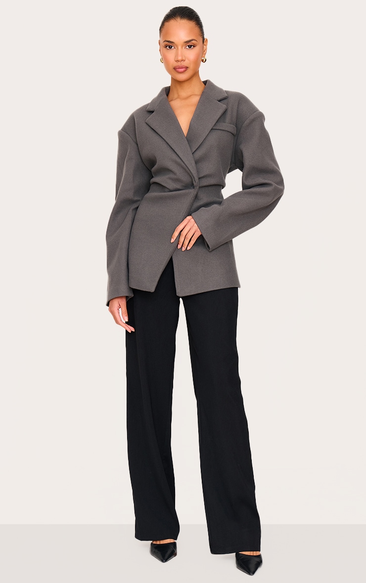 Charcoal Wool Look Cinched Blazer image 3