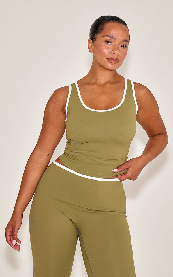 SHAPE OLIVE ACTIVE CONTRAST BINDING LONGLINE TOP