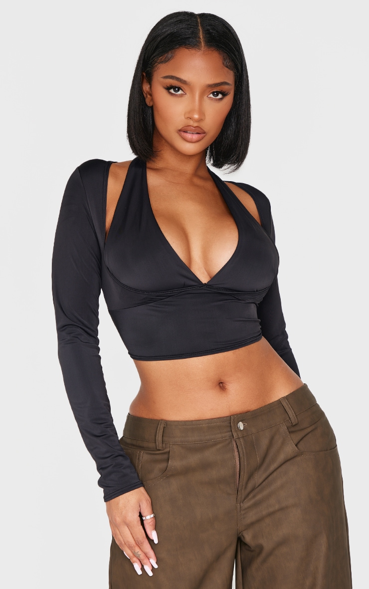 Shape Black Sculpt Plunge Front Halter Off Shoulder Top image 1