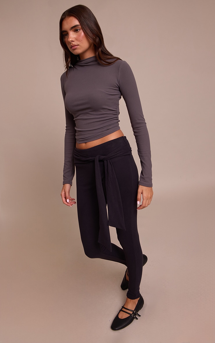 Legging très doux noir à taille nouée image 2