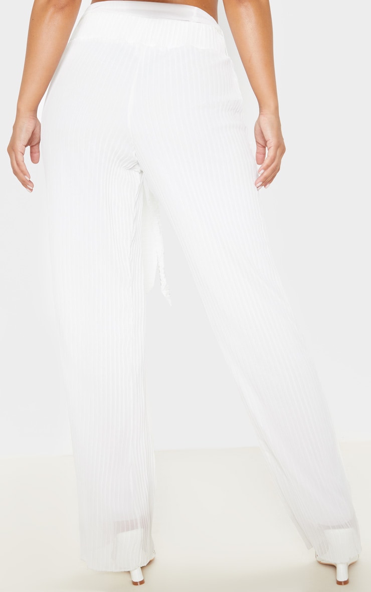 Petite Pantalon en mousseline de soie crème plissé à jambes évasées image 4