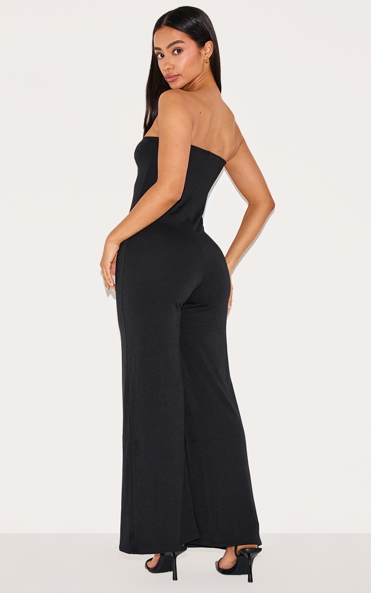 Petite Black Double Layer Jersey Bandeau Wide Leg Jumpsuit image 2