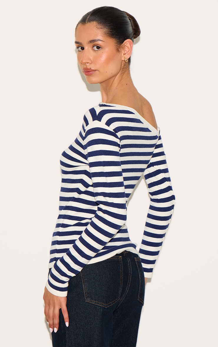 Tall Blue Asymmetric Stripe Knitted Top image 2