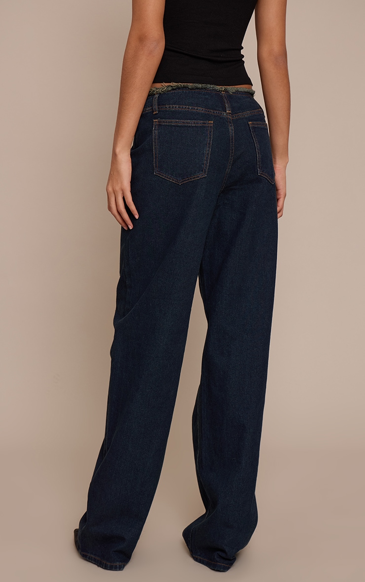 Tall Indigo Fray Waist Low Rise Straight Leg Jeans image 3