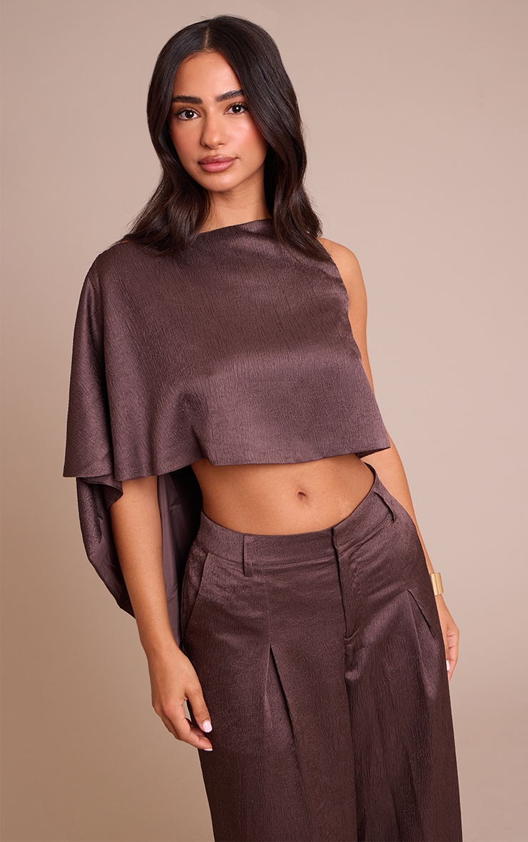 Petite Taupe Textured Satin Cape Top image 1
