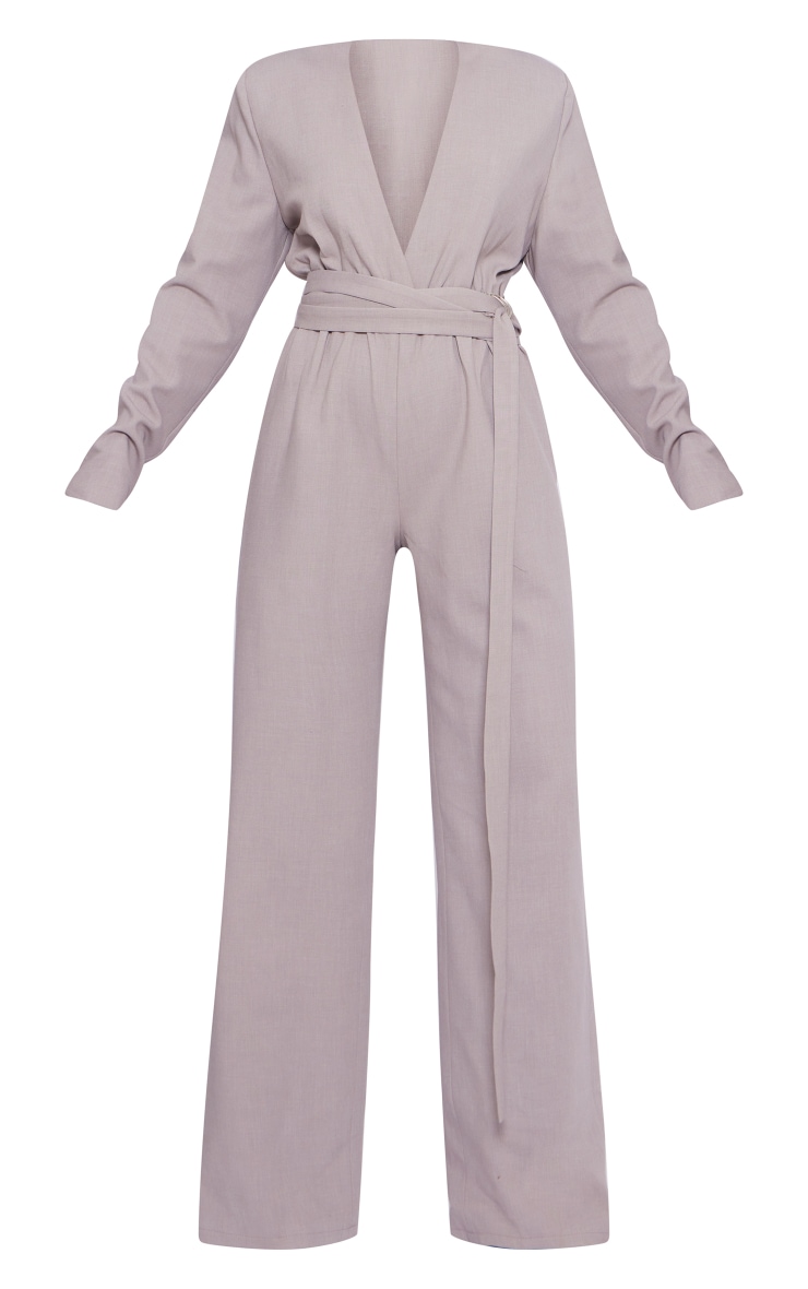 Light Grey Strap Detail Cross Over Wide Leg Jumpsuit image 2